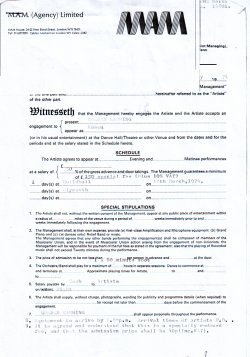Golden Earring March 12 1974 concert contract part 1